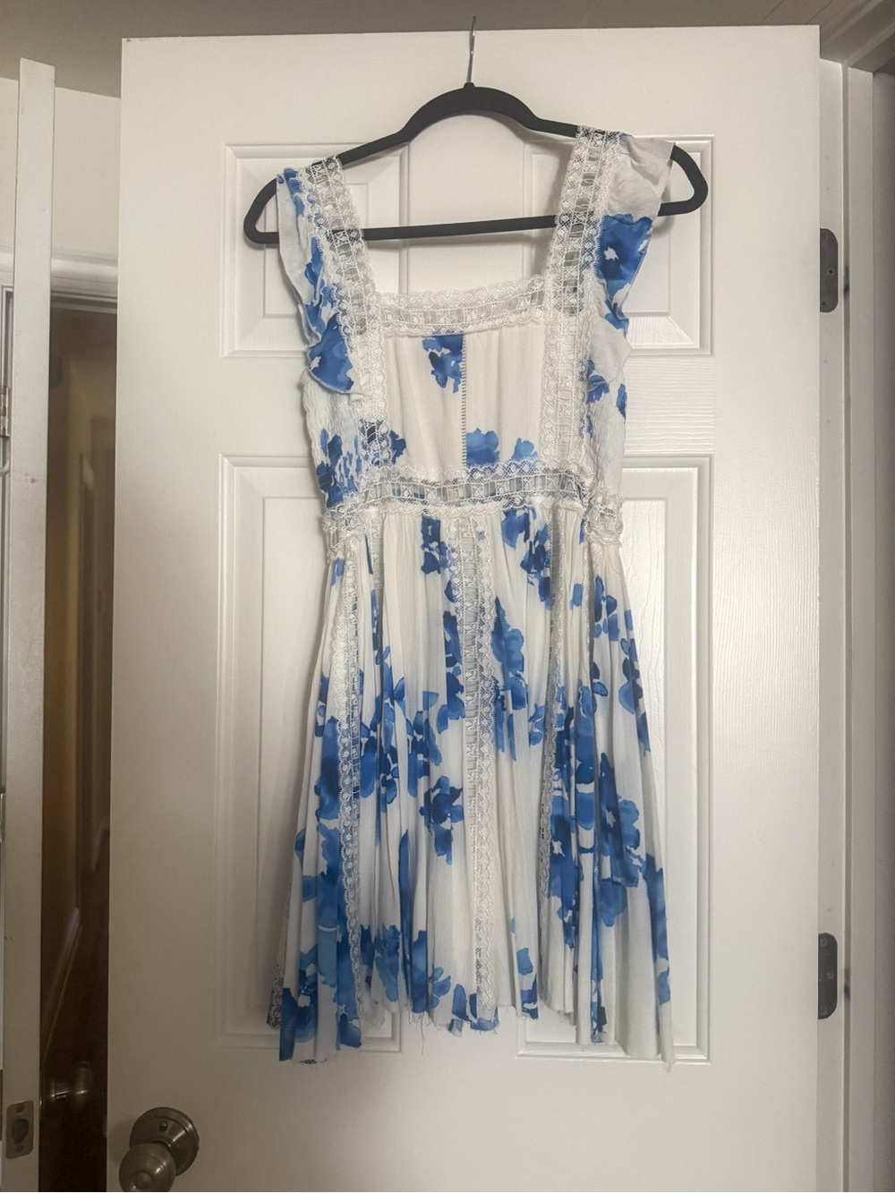 BUDDY LOVE White & Blue Floral Dress with Lace Trim